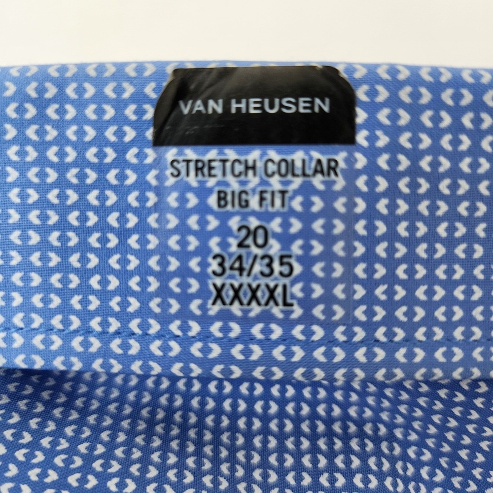 Van Heusen Flex Big Fit Mens Dress Shirt Blue Geometric Stretch Long Sleeve NEW - Picture 10 of 12